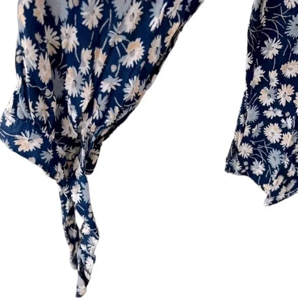 Madewell Button Down Blue/Pink/white Floral Tie Sleeves Blouse- Small - Picture 7 of 10